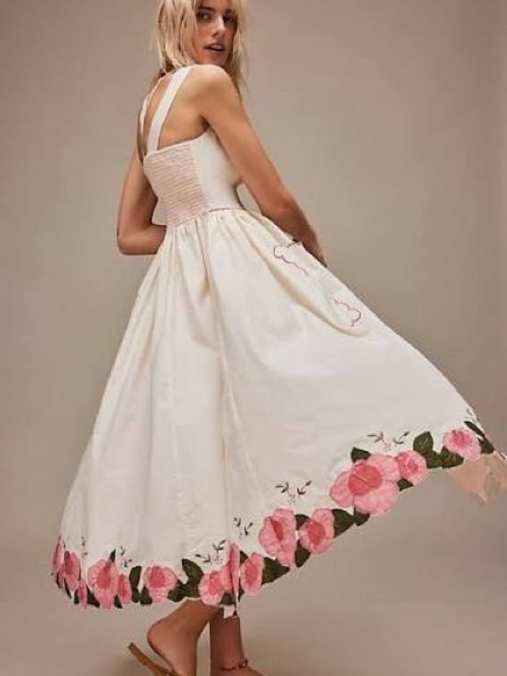 Free People Rosey Posey Cream Maxi Dress Set with under shorts Embroidery - Picture 4 of 8